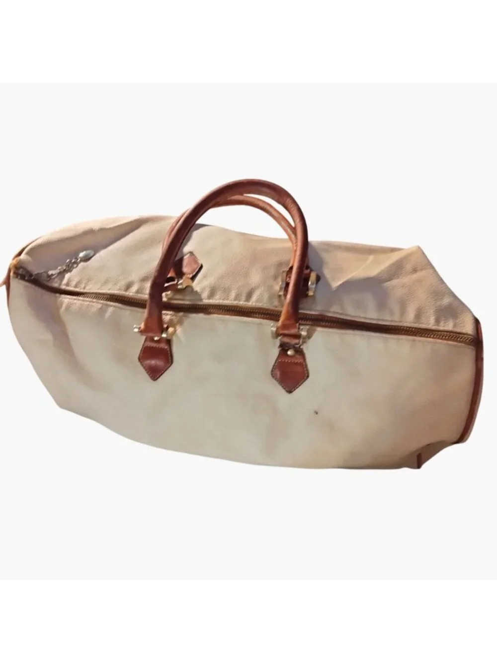 Fedra Milano Beige Leather Tote Bag Brown Handles Italy 1970s Vintage Shabby Dis - Picture 8 of 16